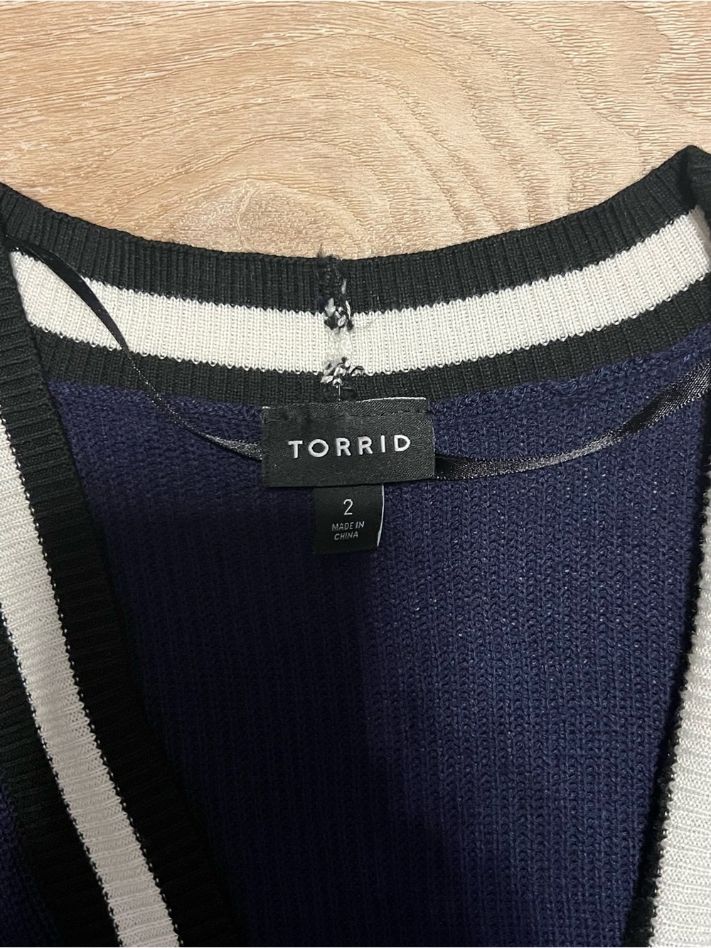 Torrid Navy Ribbed Varsity Open Front Duster Cardigan Plus Size 2X Cozy Classic - Picture 6 of 8